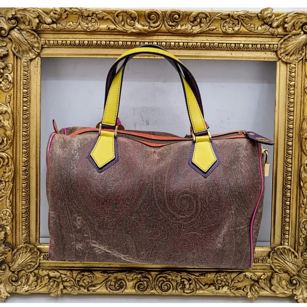 Etro Paisley Satchel with Yellow and Pink Trim collection unique